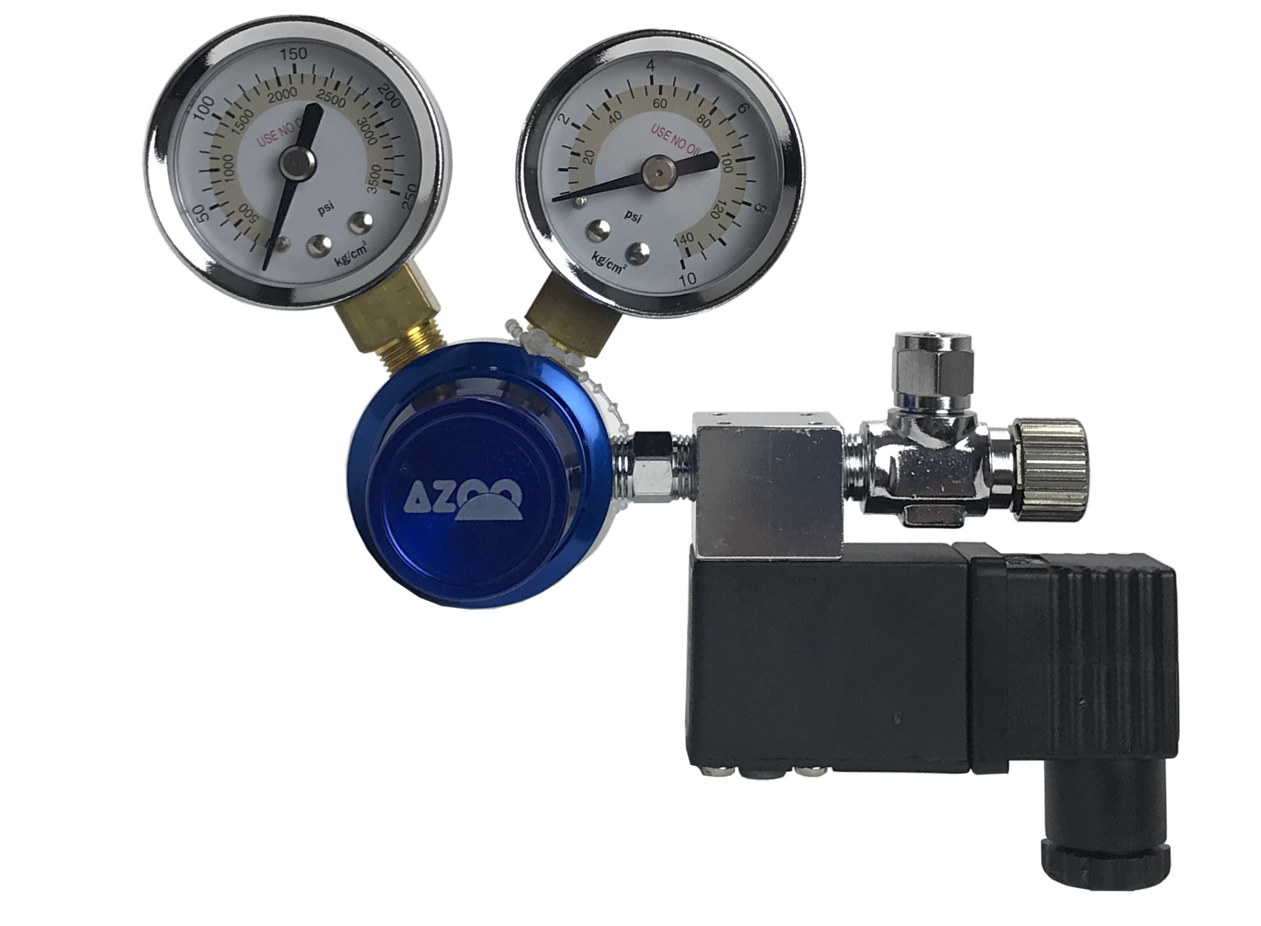 CO2 Regulator - Preset Valve + 2 Gauges with Solenoid