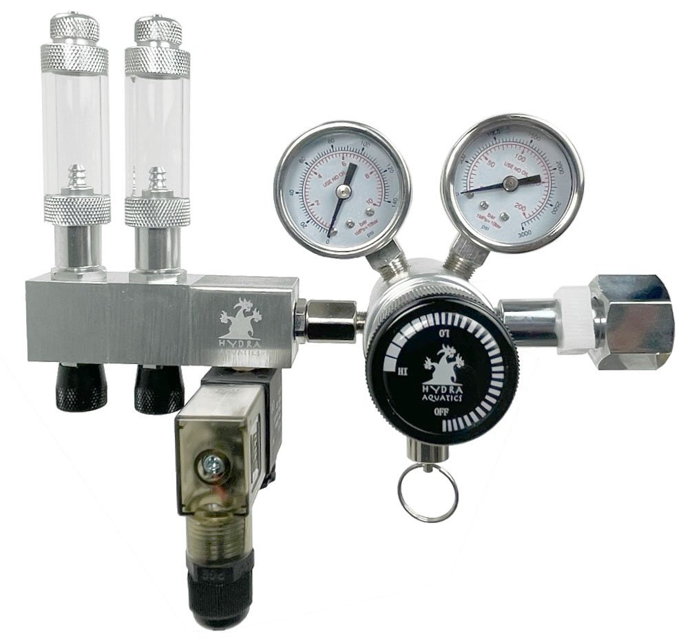 Hydra Aquatics Pro Elite CO2 Regulator Manifold with Dual Stage & Dual Gauge (Limited Edition) with Solenoid Valve